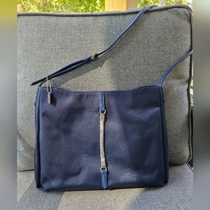 **SALE**Guess shoulder and crossbody bag in navy blue with silver chain detail